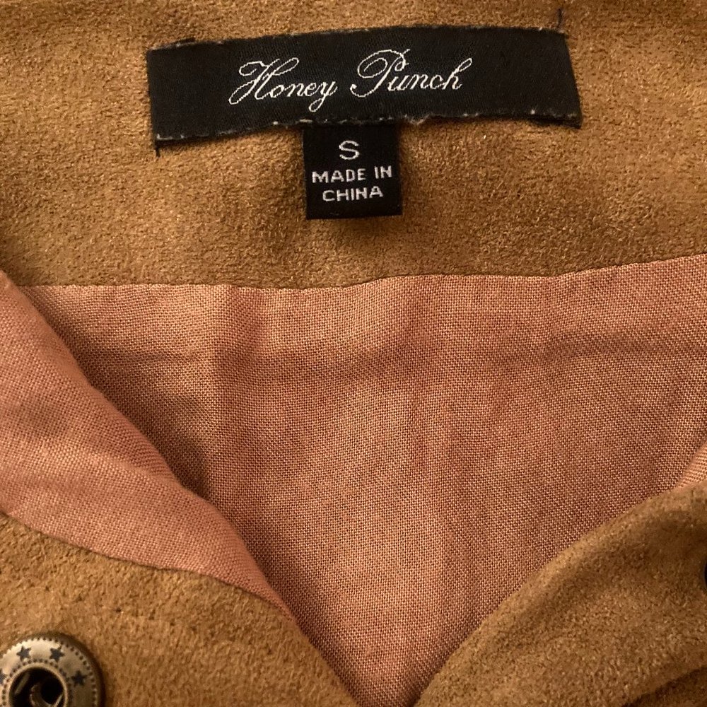Honey Punch Faux Suede Mini Skirt Button Front Tan Camel Size S - Picture 2 of 5